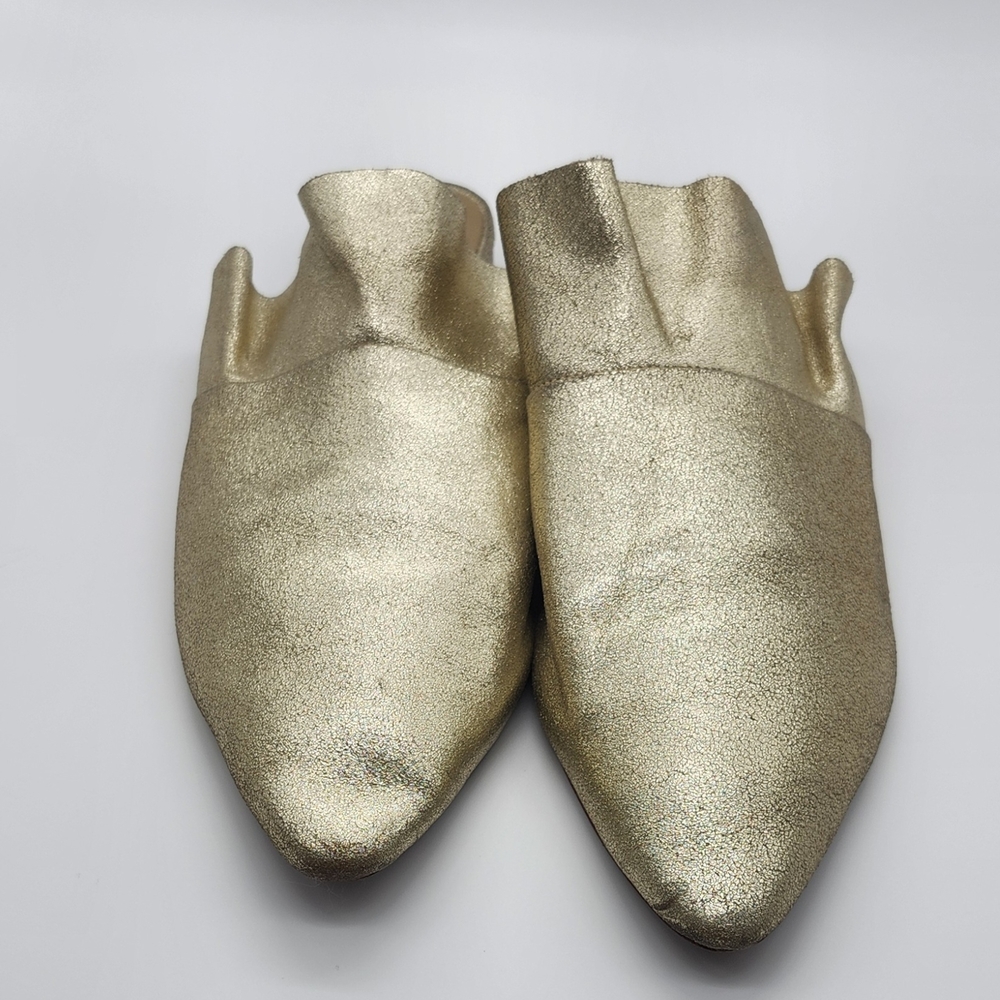 Free People Sienna Gold Ruffle Leather Flats